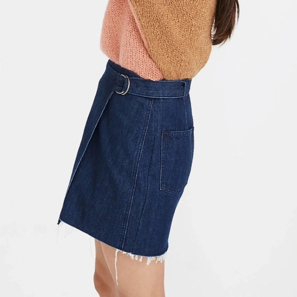 Madewell Denim Raw-Hem Mini Wrap Skirt Size 0 - Picture 2 of 9